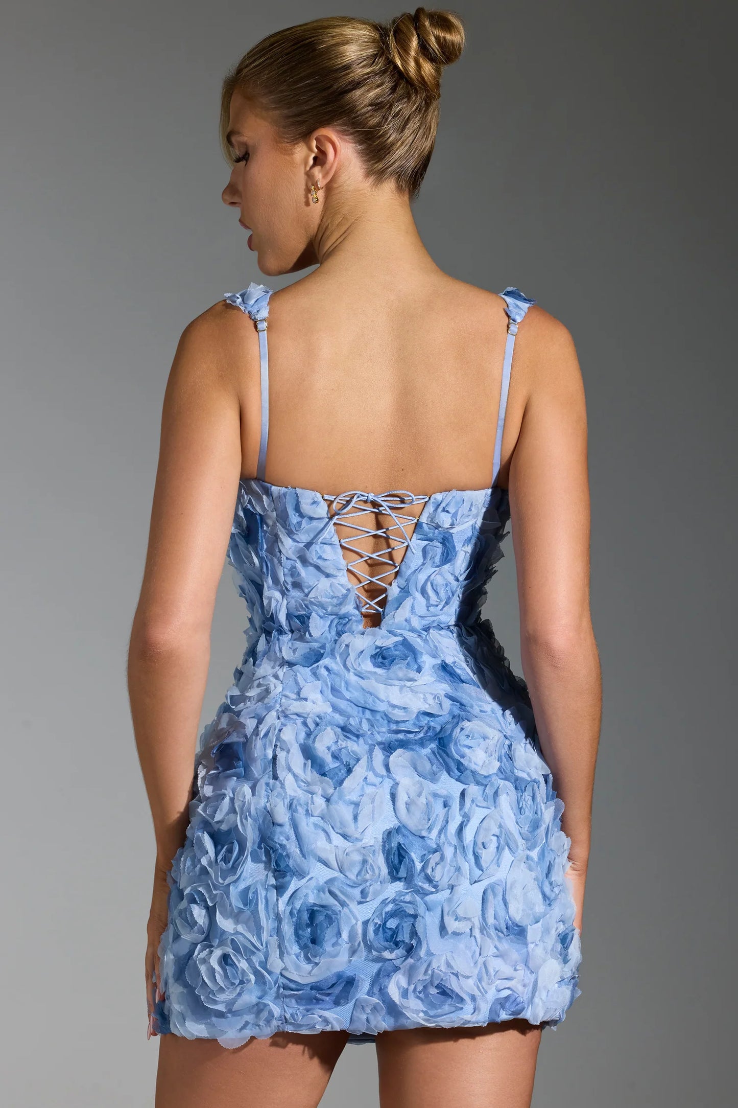 Floral-Applique Corset Mini Dress in Blue